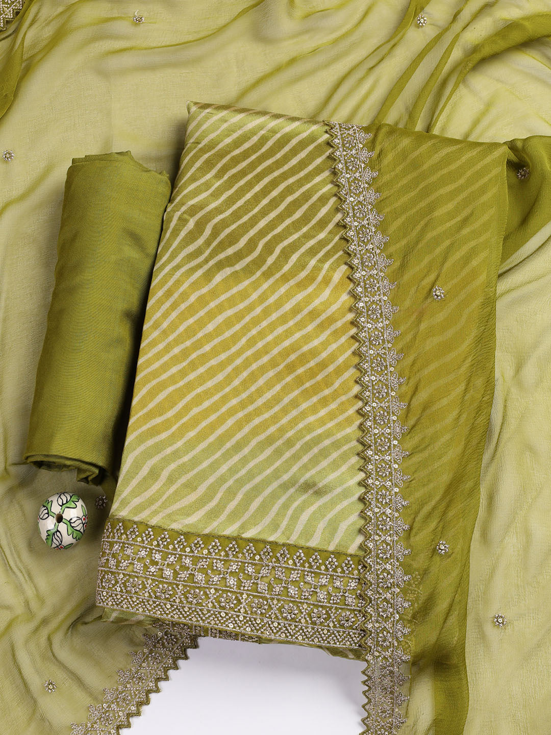 Patch Neck Art Silk Unstitched Suit With Dupatta