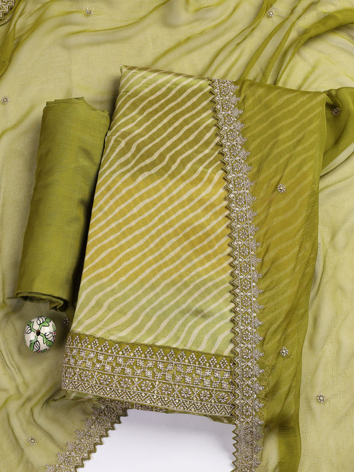 Patch Neck Art Silk Unstitched Suit With Dupatta