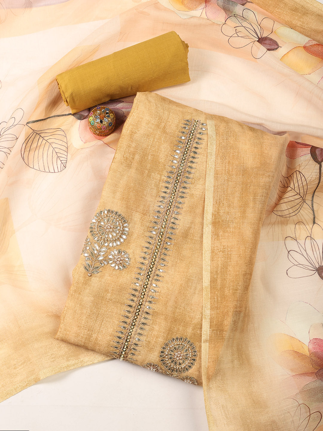 Gota Embroidery Chanderi Unstitched Suit With Dupatta