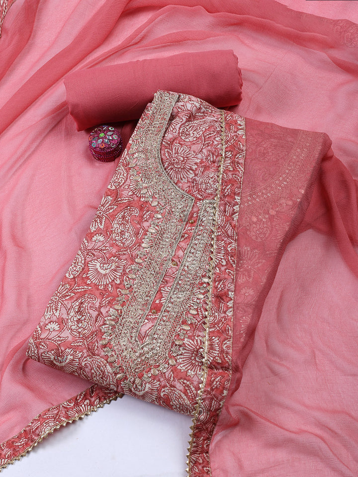 Neck Embroidered Cotton Blend Unstitched Suit With Dupatta