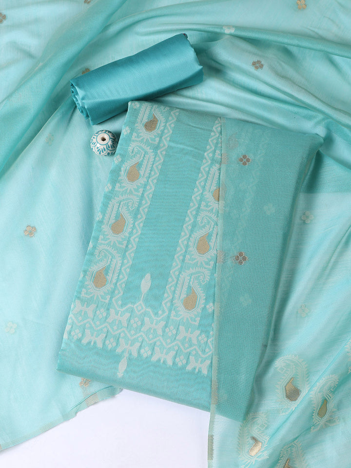 Jamdani Work Chanderi Unstitched Suit Piece With Dupatta