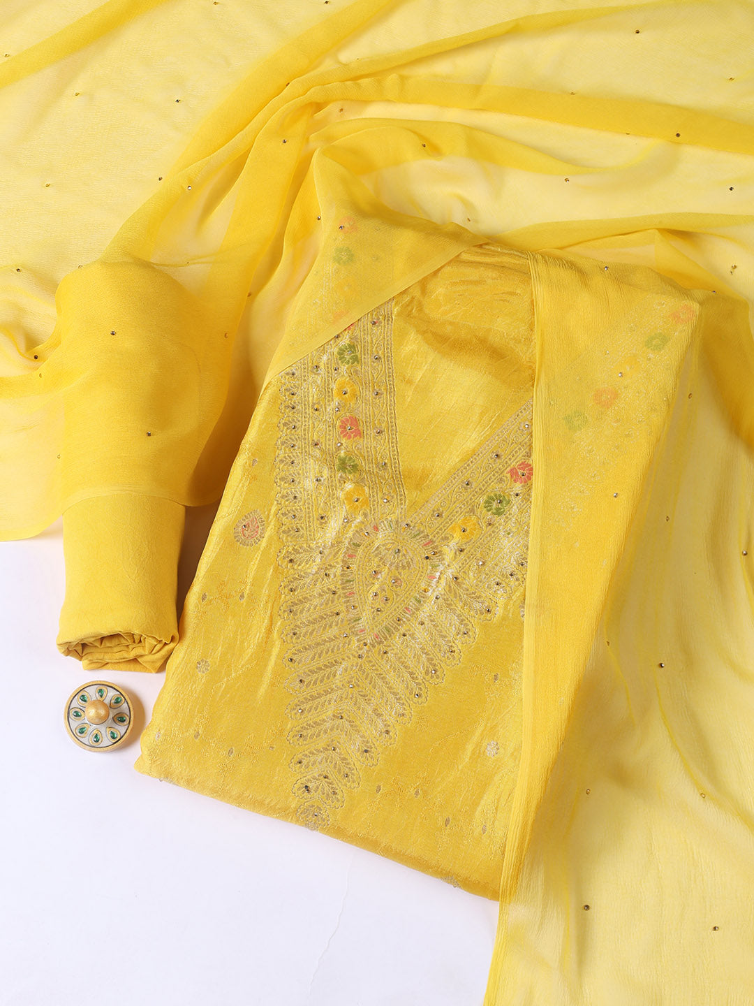 Woven Chanderi Unstitched Suit Piece With Dupatta