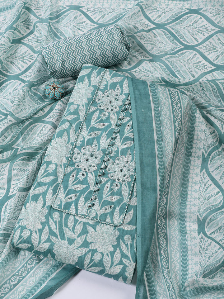 Printed Cotton Blend Unstitched Suit With Dupatta
