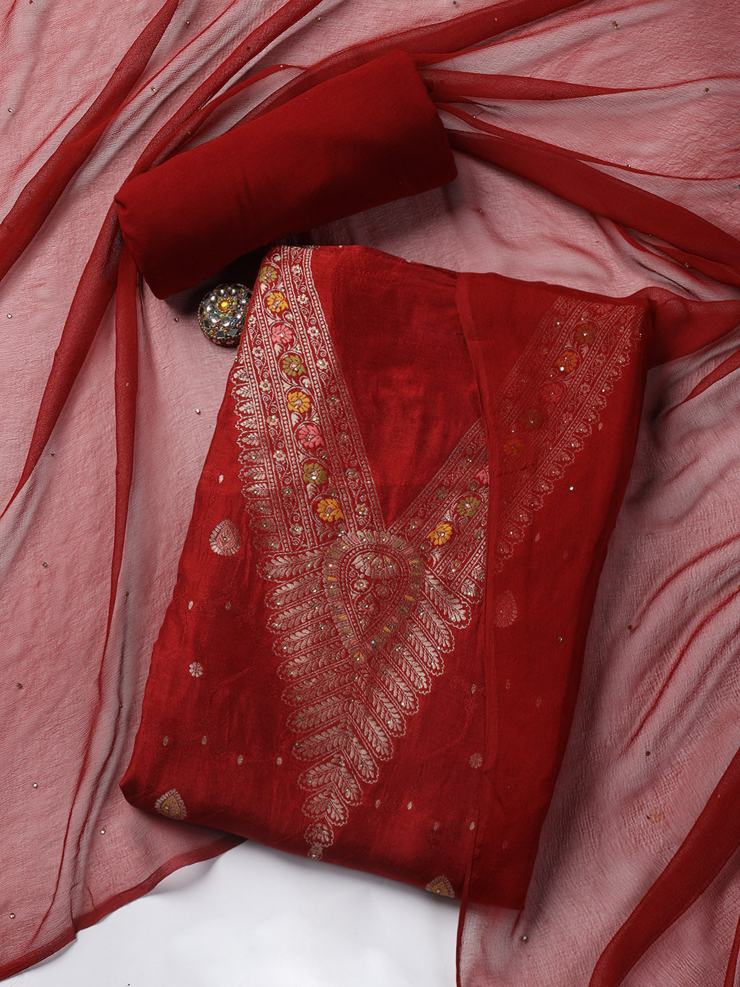Woven Chanderi Unstitched Suit Piece With Dupatta