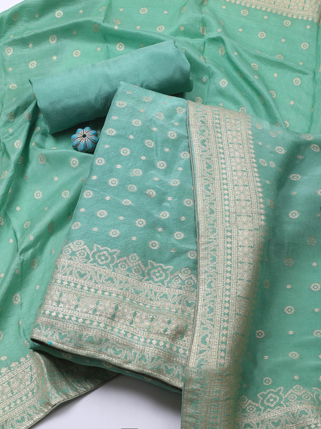 Embroidered Art Silk Unstitched Suit Piece With Dupatta