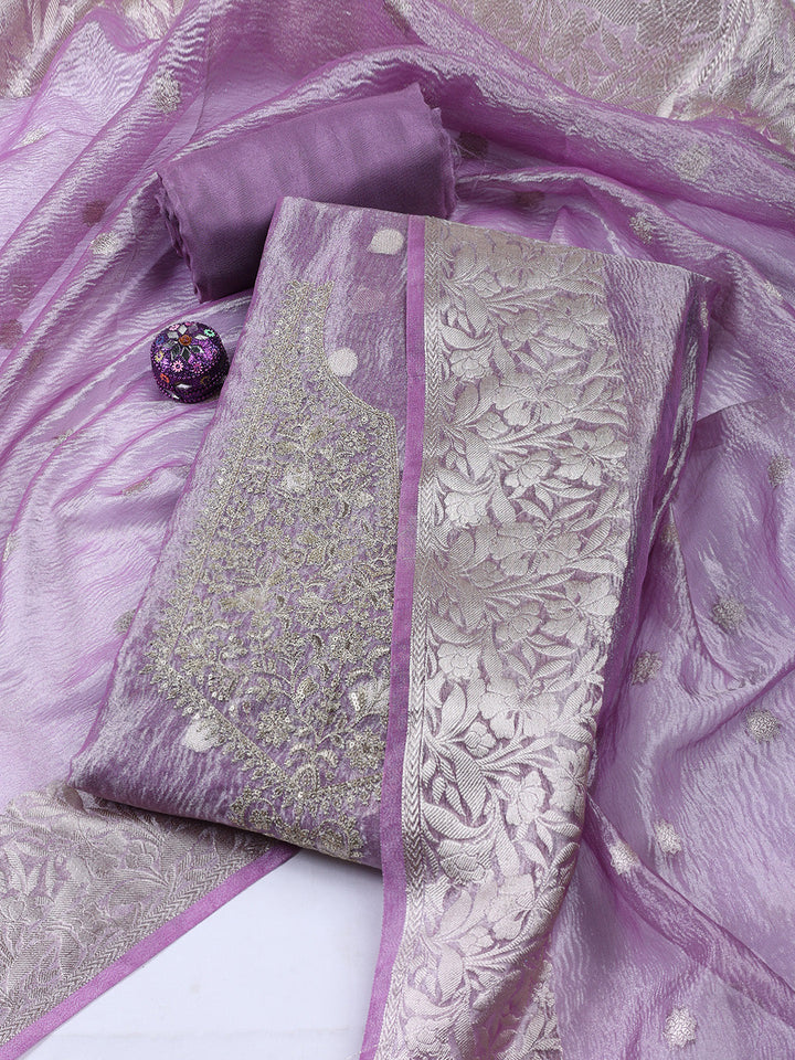 Neck Embroidered Tissue Unstitched Suit Piece With Dupatta