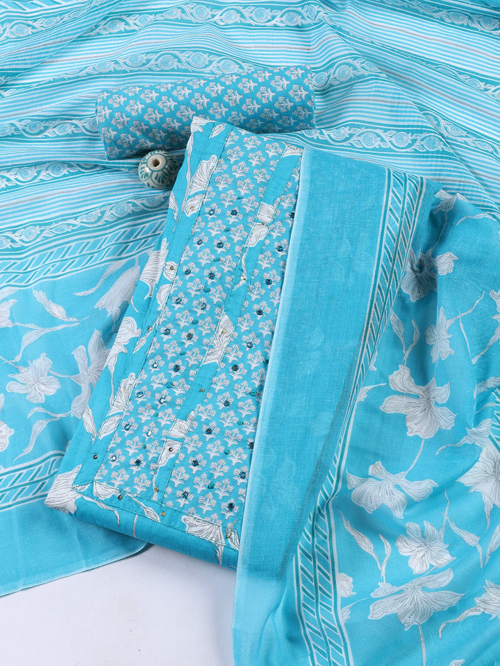 Neck Patti Cotton Blend Unstitched Suit With Dupatta