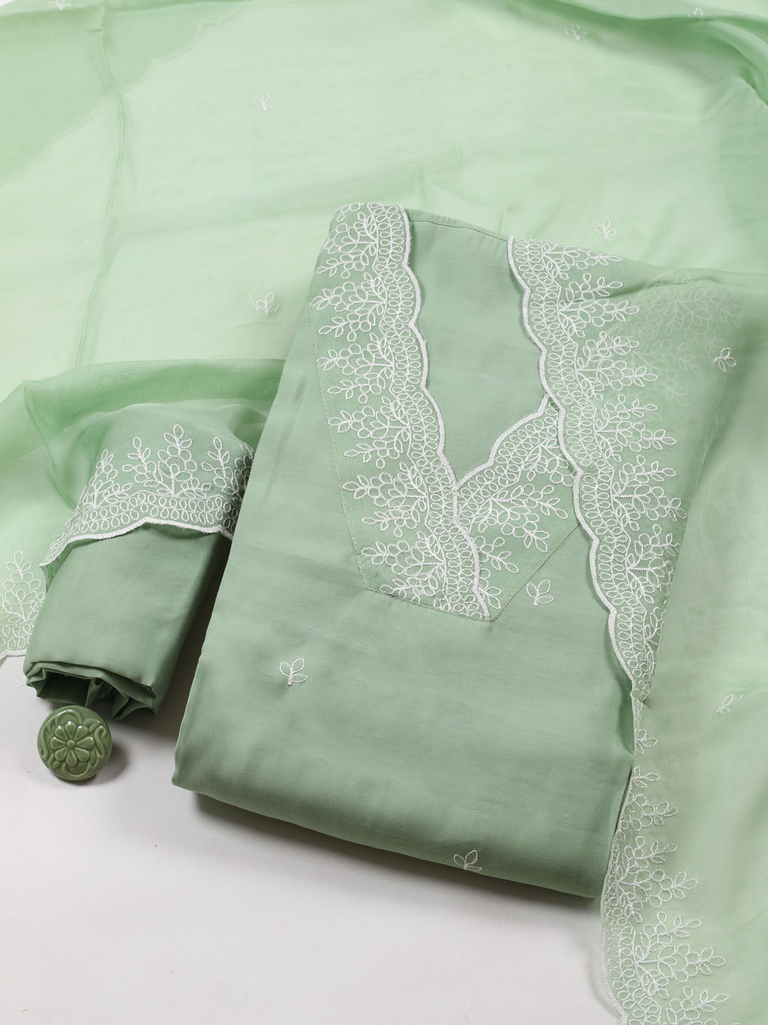 Neck Work Chanderi Unstitched Suit Piece With Dupatta