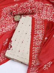 Schiffli Embroidery Cotton Blend Unstitched Suit With Dupatta