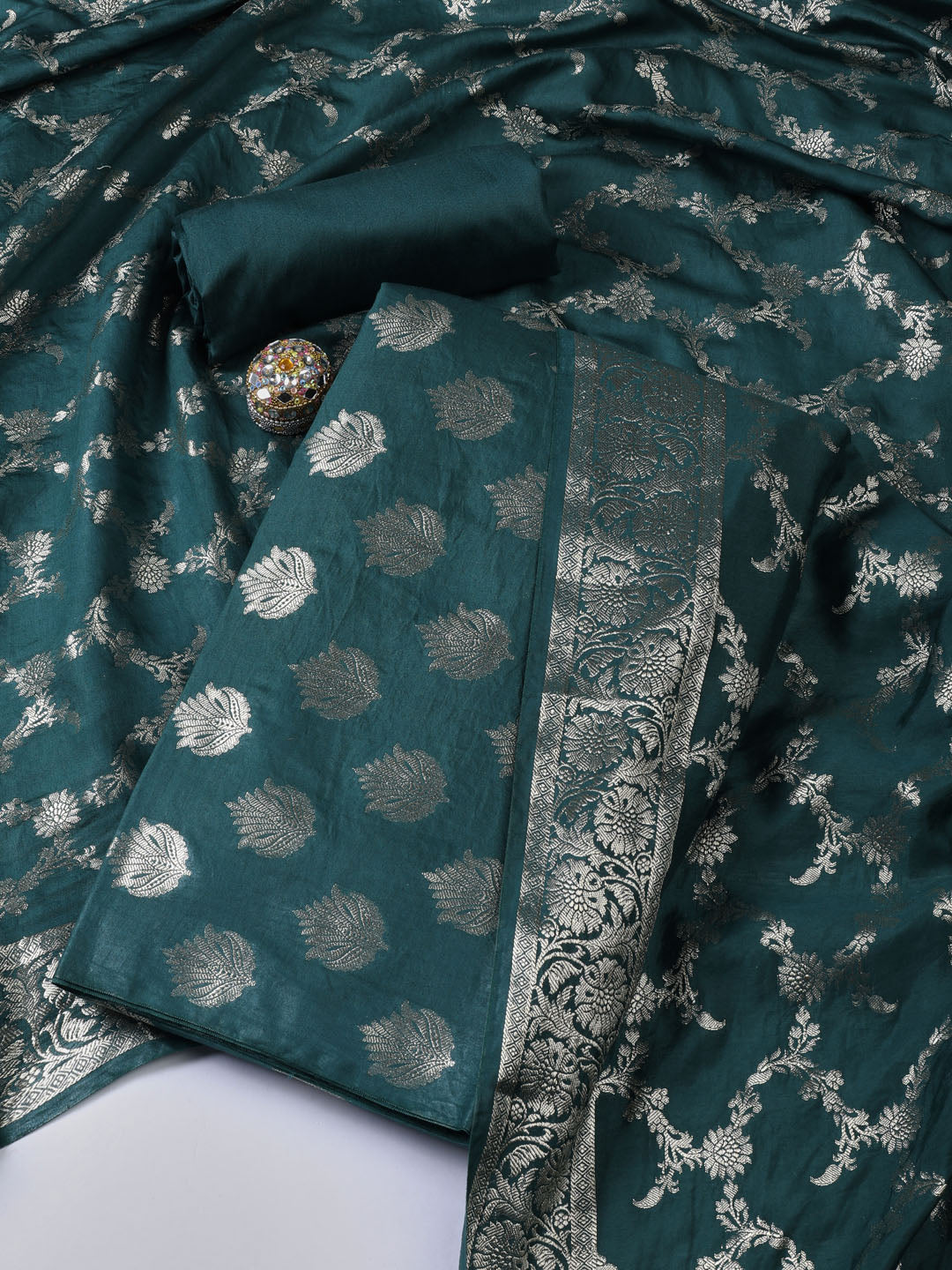 Woven Chanderi Unstitched Suit With Dupatta