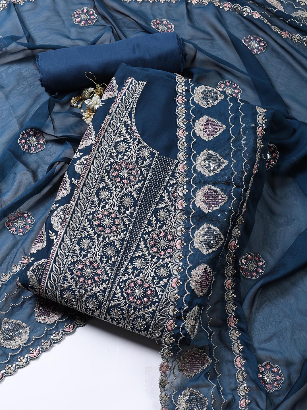 Embroidered Organza Unstitched Suit Piece With Dupatta