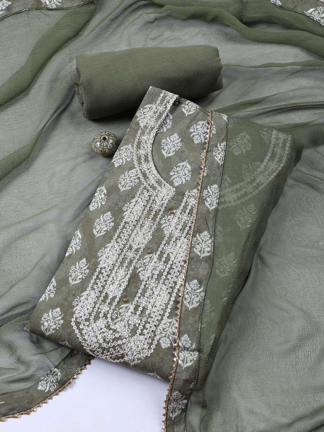 Neck Embroidery Cotton Unstitched Suit Dupatta