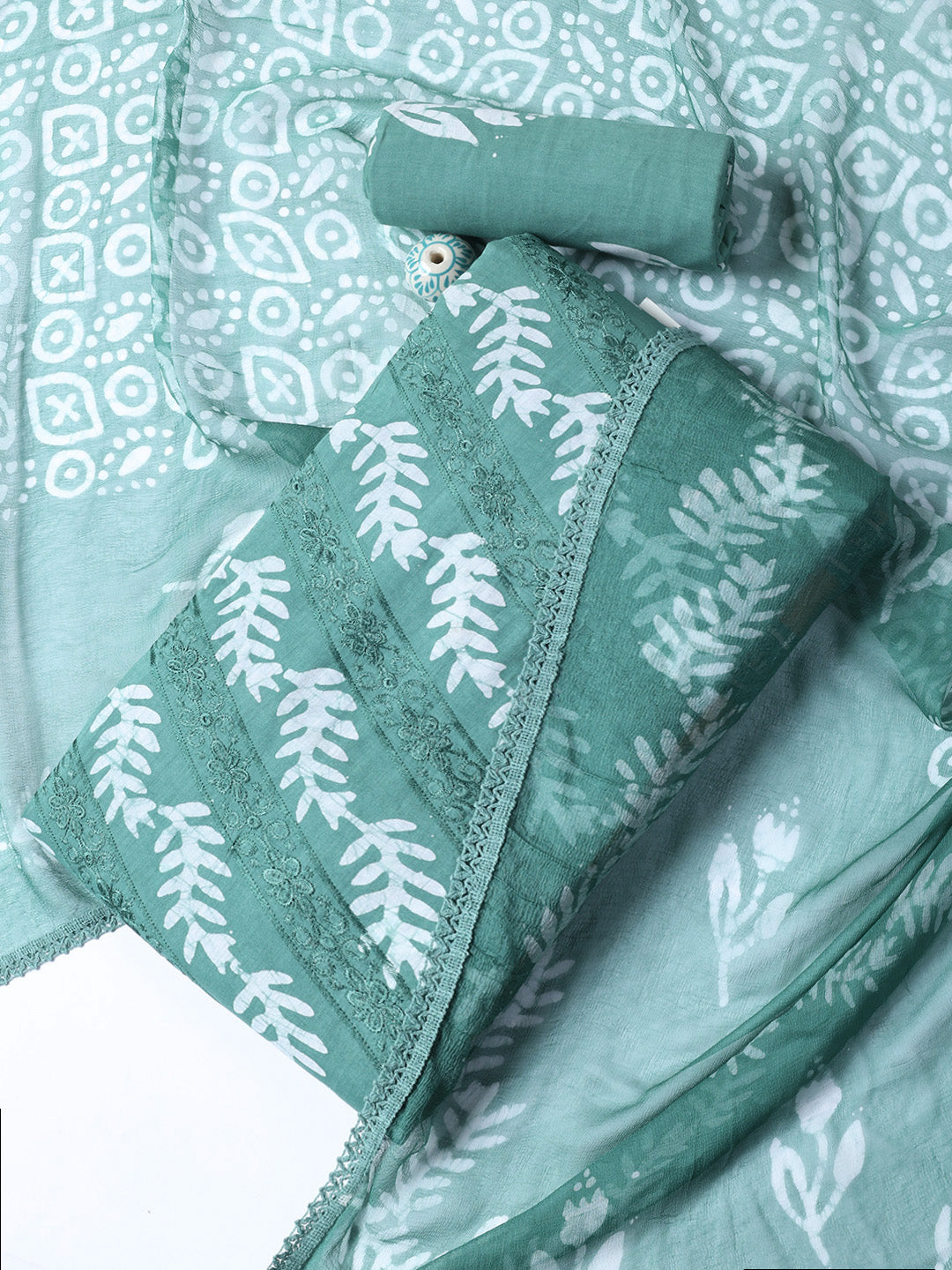 Printed Cotton Blend Unstitched Suit With Dupatta