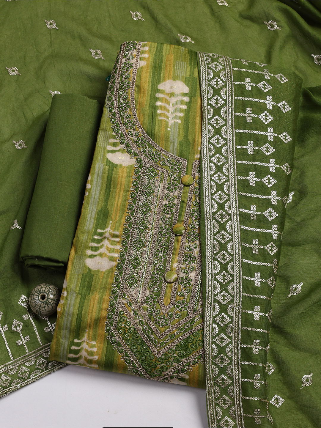 Embroidered Cotton Blend Unstitched Suit Piece With Dupatta