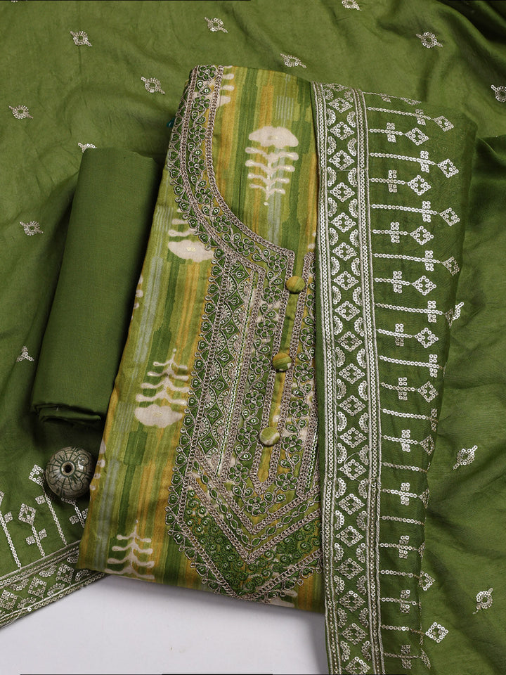Embroidered Cotton Blend Unstitched Suit Piece With Dupatta
