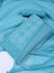 Neck Work Cotton Blend Unstitched Suit With Dupatta