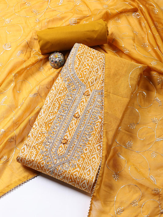 Neck Embroidered Cotton Blend Unstitched Suit Piece With Dupatta