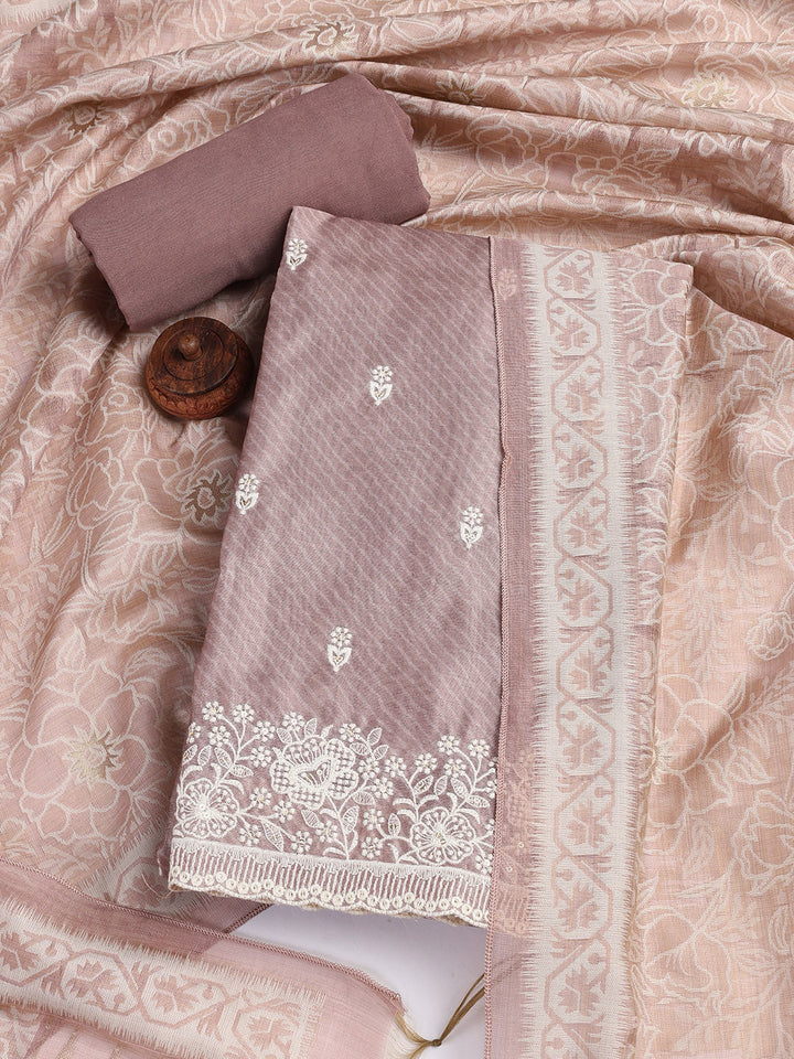 Embroidered Chanderi Unstitched Suit Piece With Dupatta