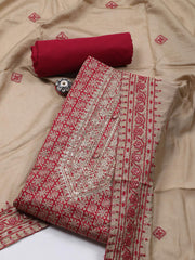 Embroidered Cotton Blend Unstitched Suit Piece With Dupatta