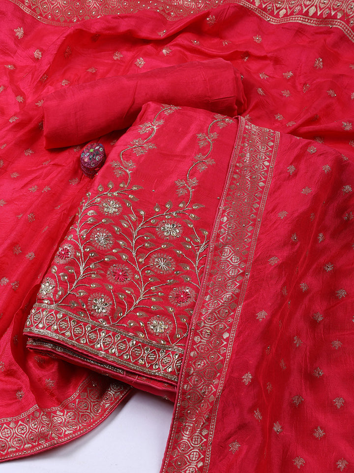 Woven Art Silk Unstitched Suit Piece With Dupatta