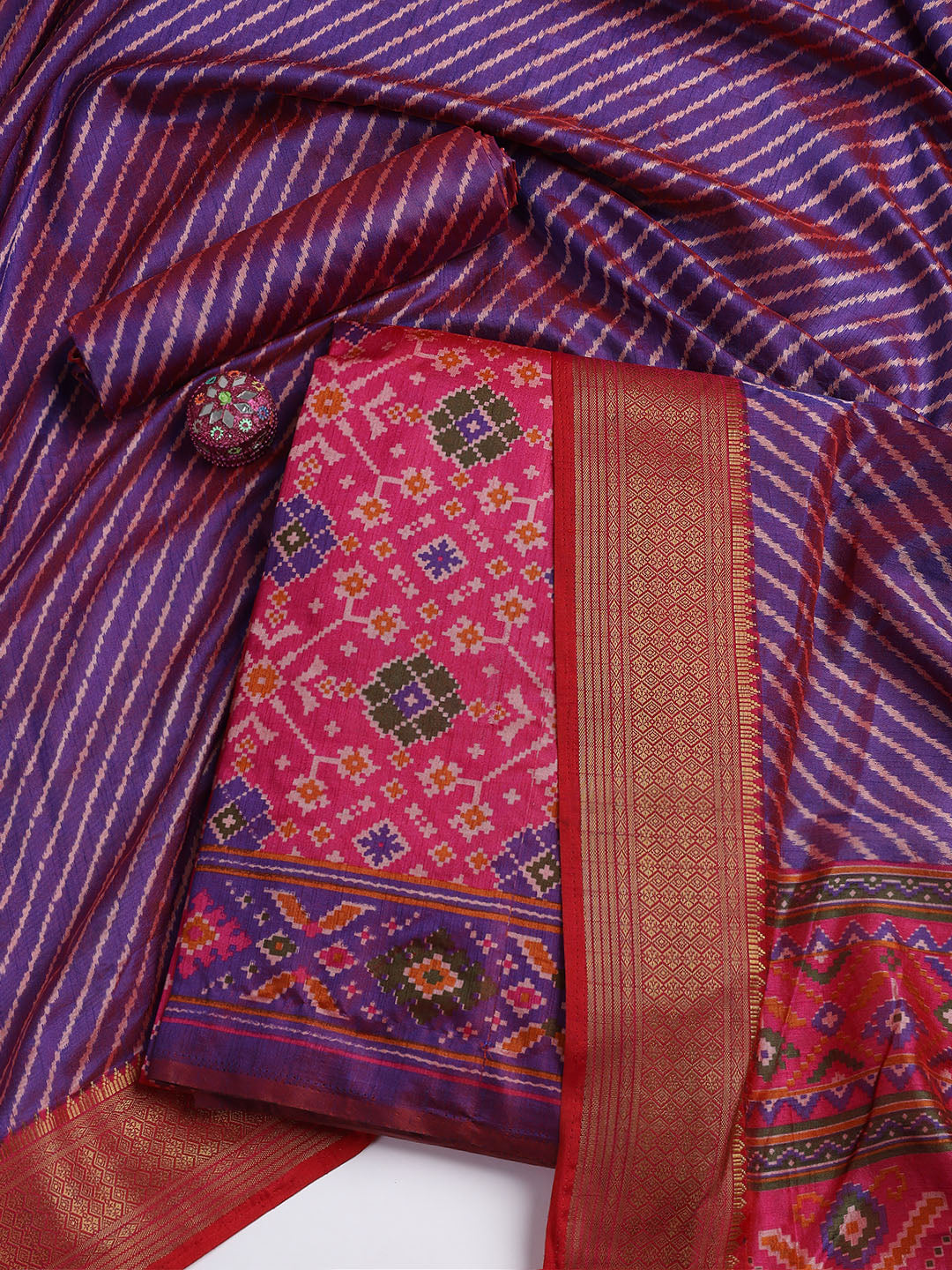 Art Silk Unstitched Suit Piece With Dupatta