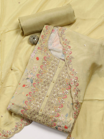 Neck Embroidered Muslin Unstitched Suit With Dupatta