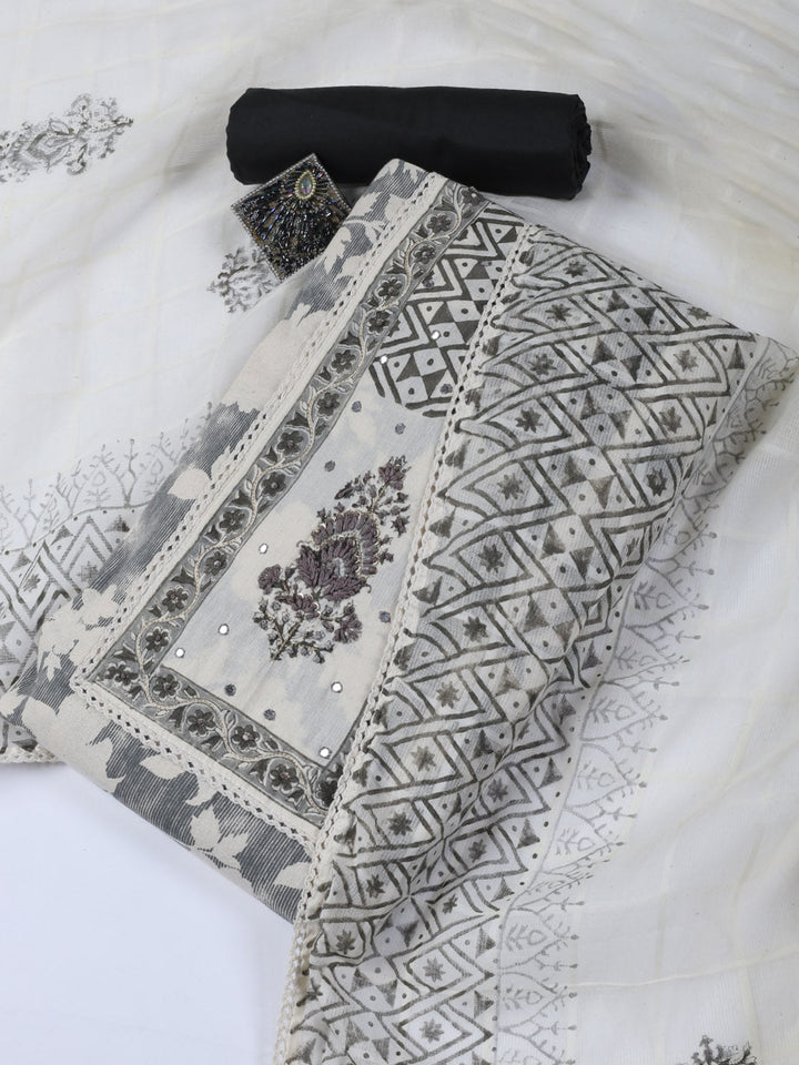Neck Work Cotton Blend Unstitched Suit With Dupatta