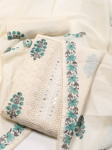 Neck Embroidered Cotton Unstitched Suit Piece With Dupatta