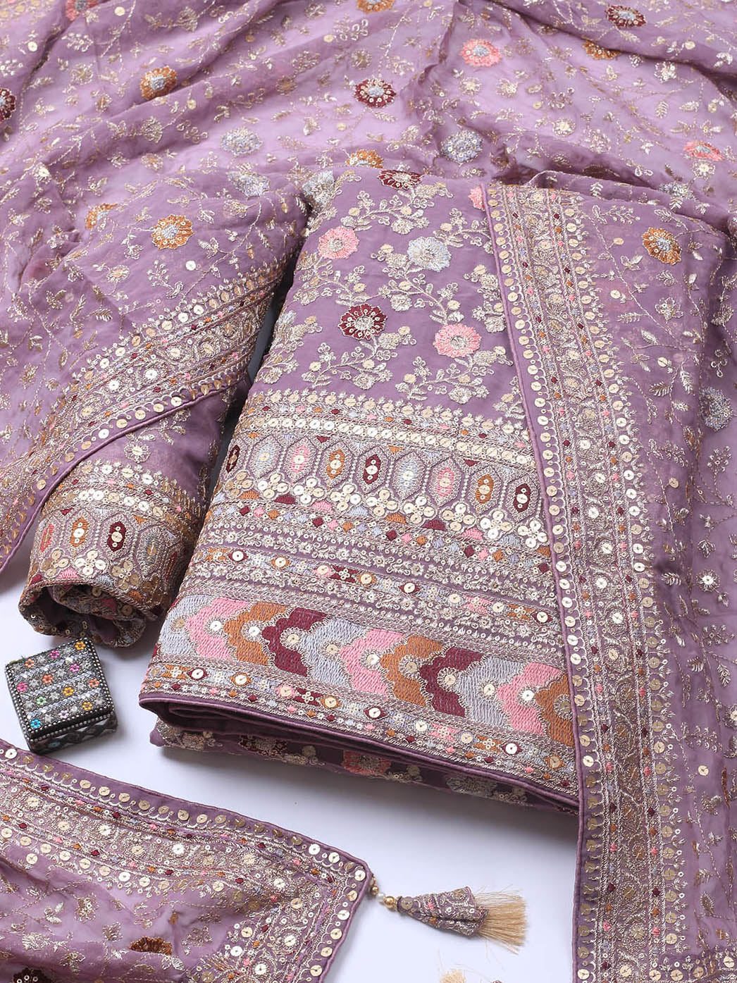 Embroidered Georgette Unstitched Suit Piece With Dupatta