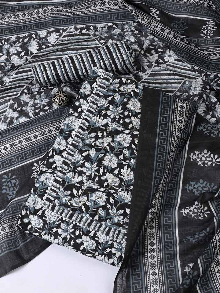 Printed Cotton Blend Unstitched Suit With Dupatta