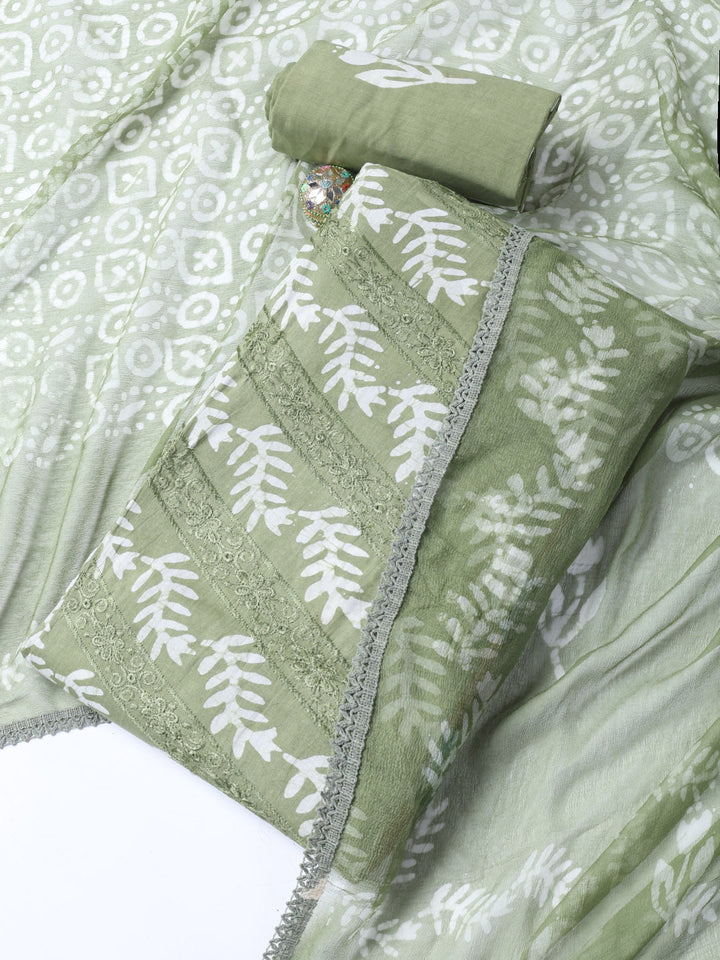 Printed Cotton Blend Unstitched Suit With Dupatta