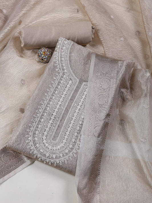 Neck Embroidered Tissue Unstitched Suit With Dupatta