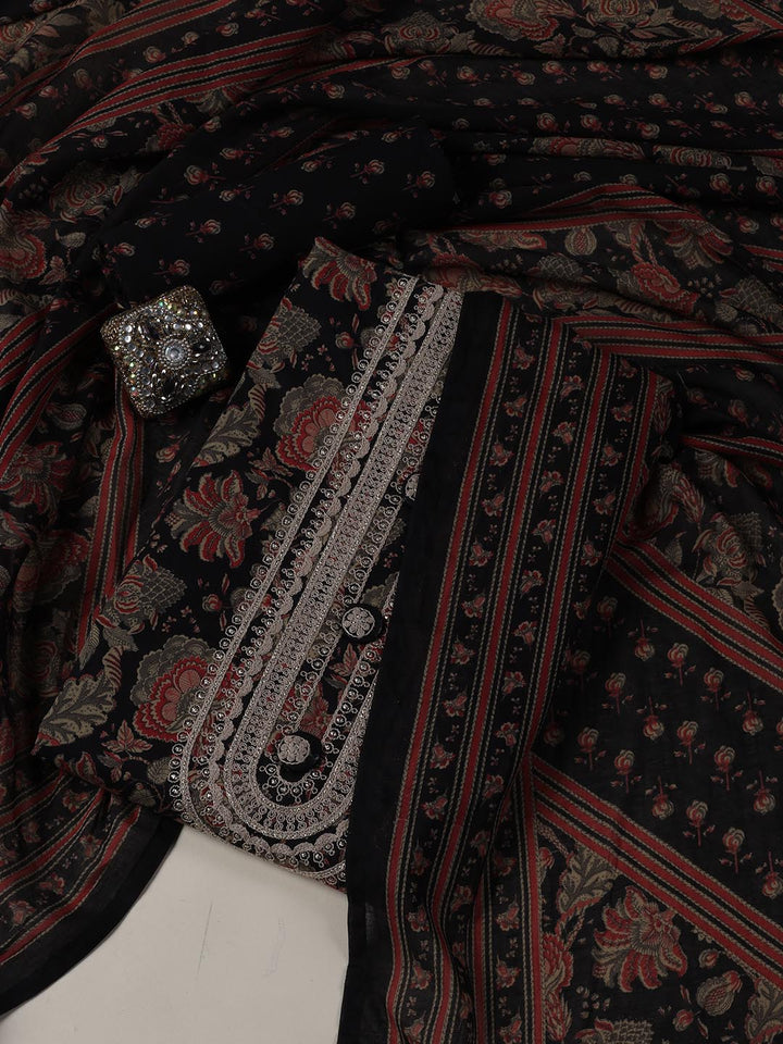 Neck Embroidered Cotton Blend Unstitched Suit Piece With Dupatta