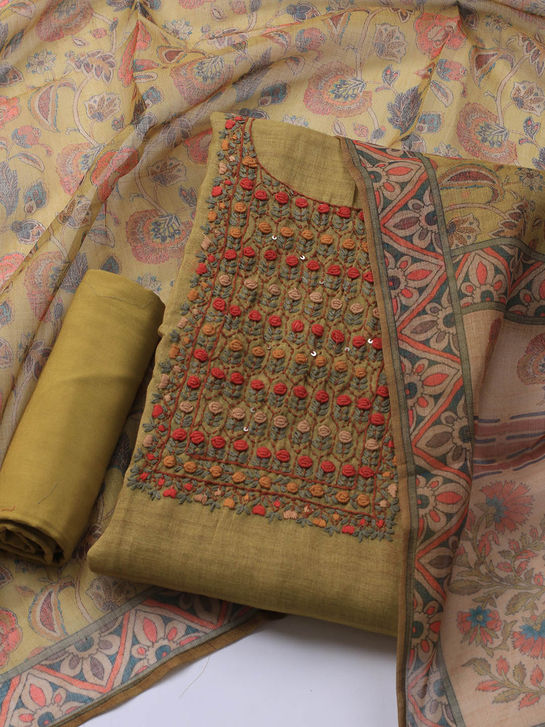 Embroidered Tissue Unstitched Suit Piece With Dupatta