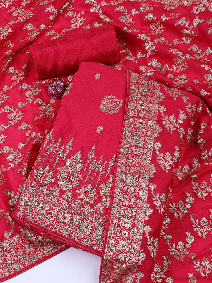 Woven Art Silk Unstitched Suit Piece With Dupatta