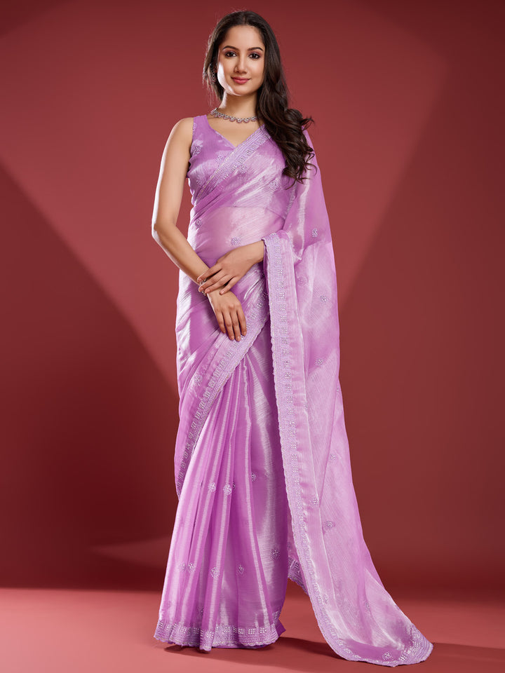 Embroidered Chinon Saree