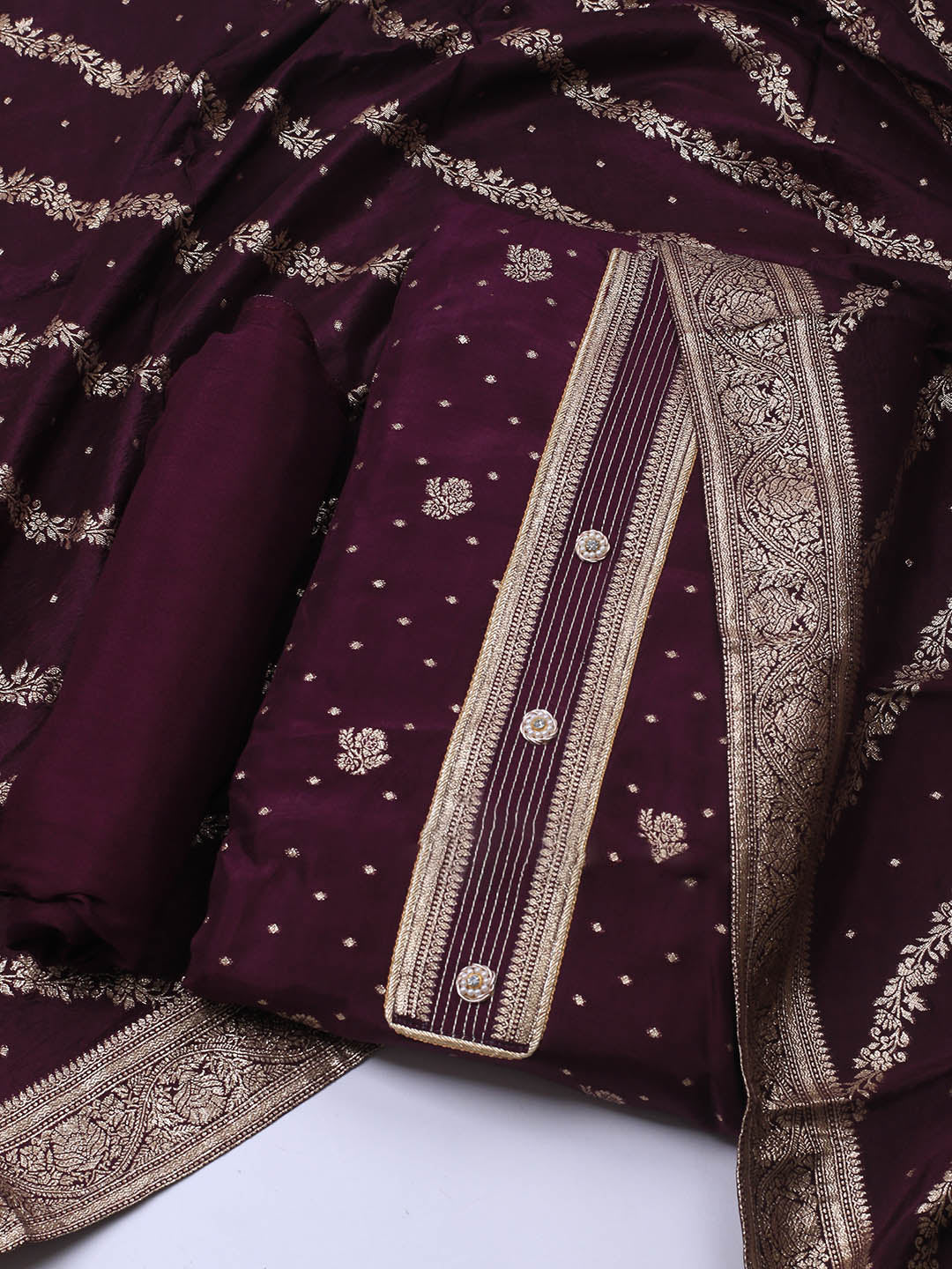 Embroidery Chanderi Unstitched Suit With Dupatta