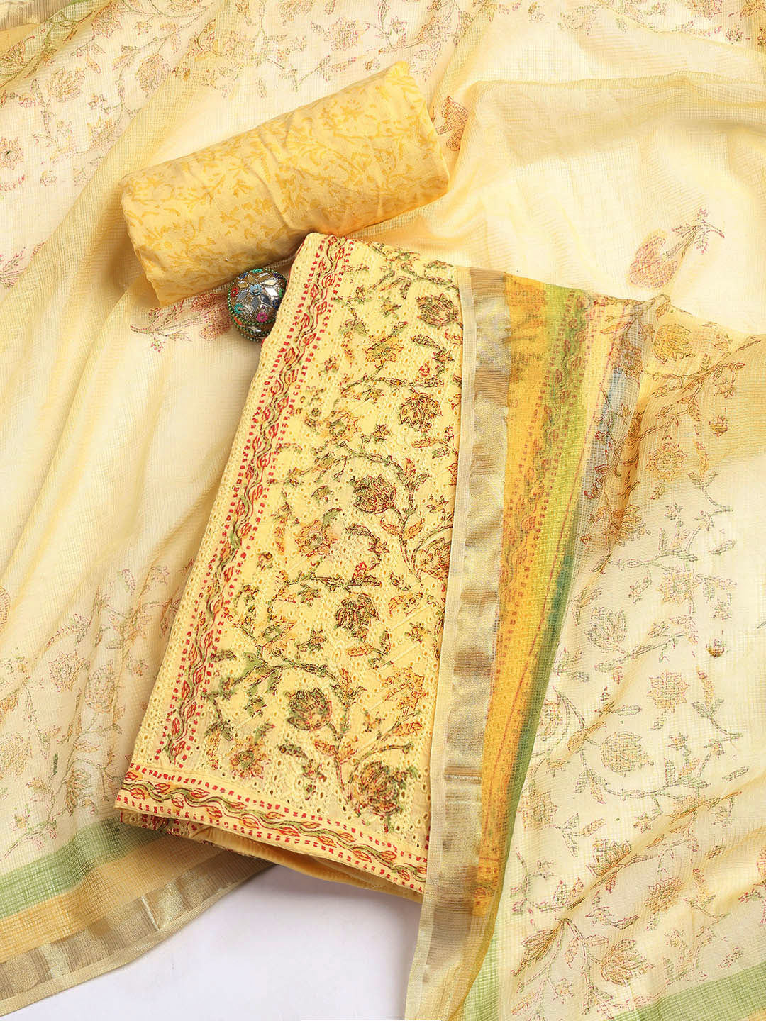 Printed Cotton Blend Unstitched Suit With Dupatta