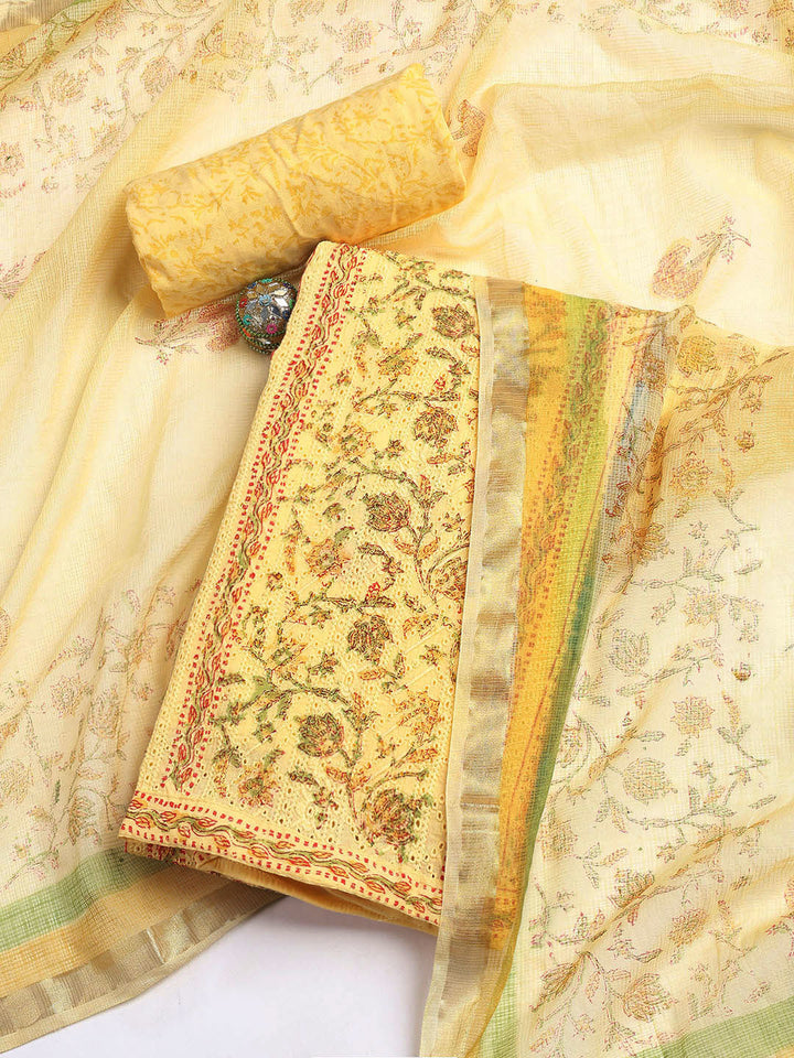 Printed Cotton Blend Unstitched Suit With Dupatta