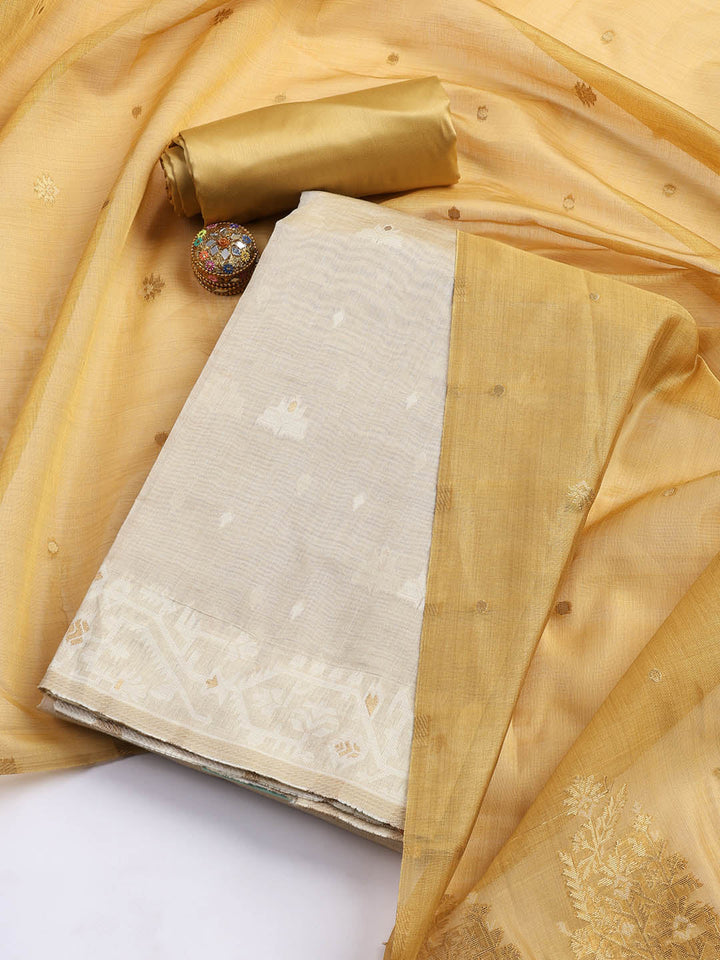 Jamdani Work Chanderi Unstitched Suit Piece With Dupatta