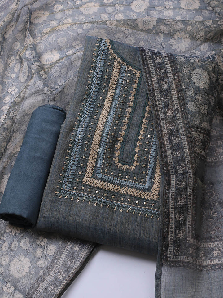 Embroidered Tissue Unstitched Suit Piece With Dupatta
