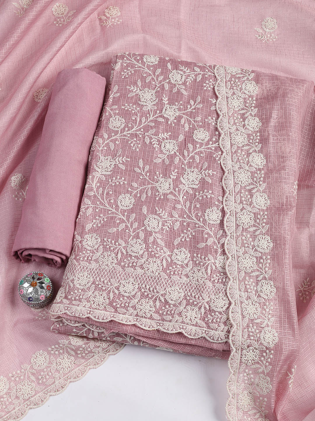 Embroidered Cotton Blend Unstitched Suit Piece With Dupatta