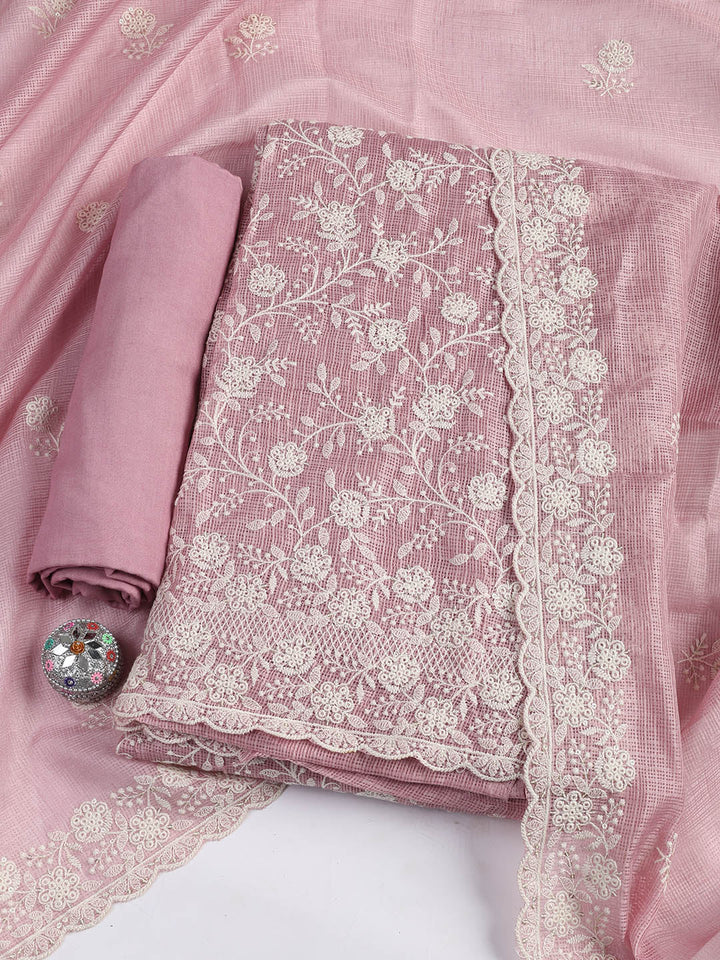 Embroidered Cotton Blend Unstitched Suit Piece With Dupatta