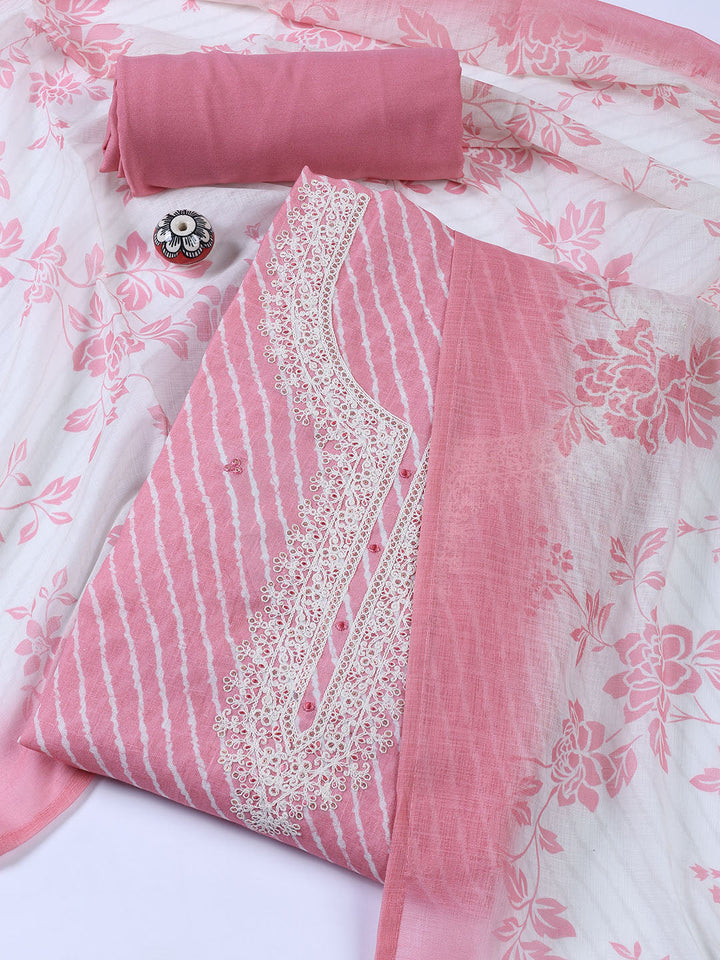 Floral Printed Linen Unstitched Suit With Dupatta