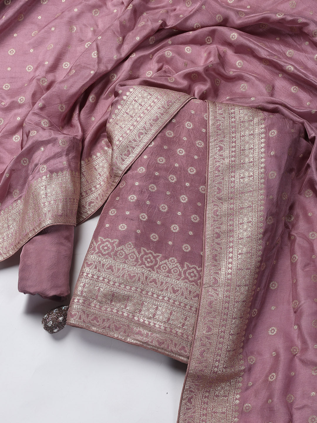 Embroidered Art Silk Unstitched Suit Piece With Dupatta