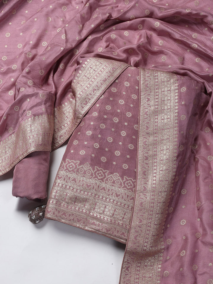 Embroidered Art Silk Unstitched Suit Piece With Dupatta