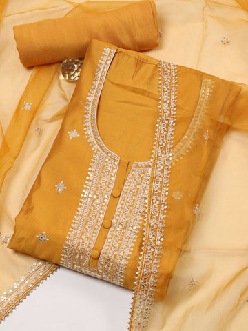 Neck Embroidered Chanderi Unstitched Suit With Dupatta