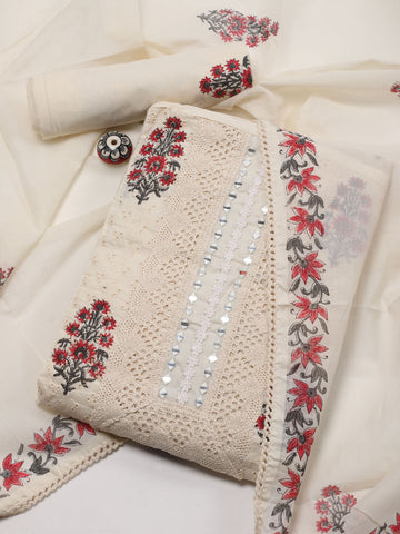 Neck Embroidered Cotton Unstitched Suit Piece With Dupatta