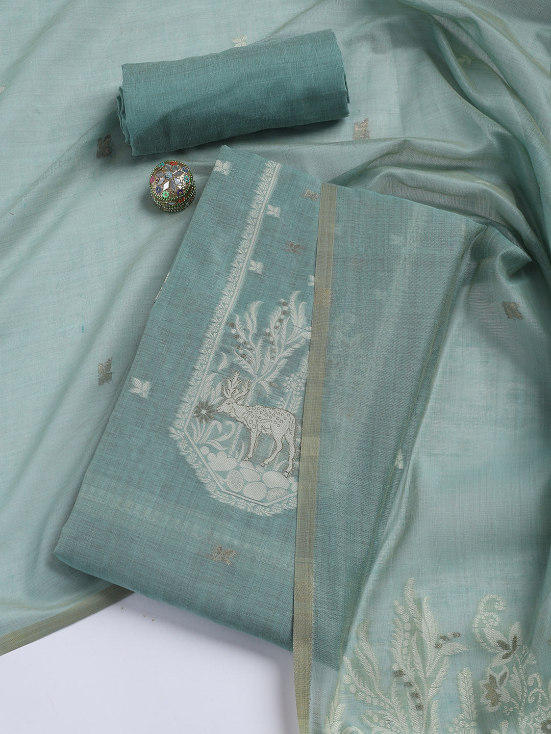 Woven Chanderi Unstitched Suit With Dupatta