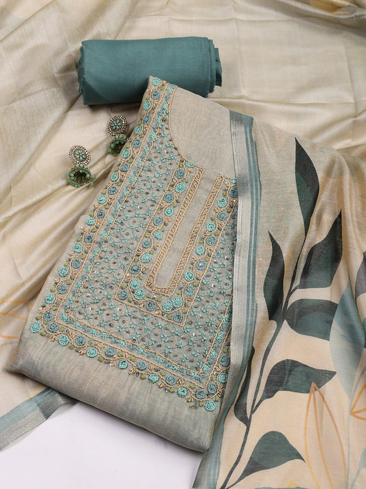 Kantha Work Chanderi Unstitched Suit With Dupatta